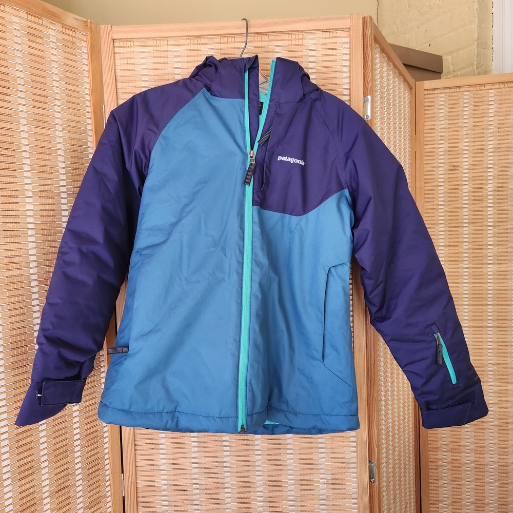Patagonia Girls Snowbelle Teal and Navy Hooded Coat